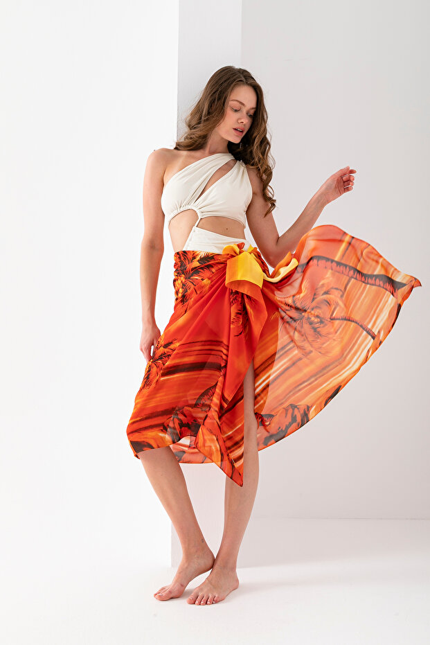 Palm Patterned Beach Pareo, Women's Pareo, Pareo, 100X200 cm