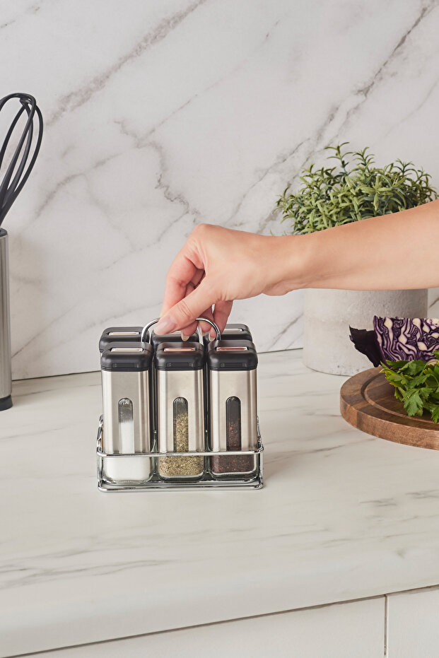 Shinex Inox Standlı 7 Parça Cam Baharat Seti 100 Ml - 3