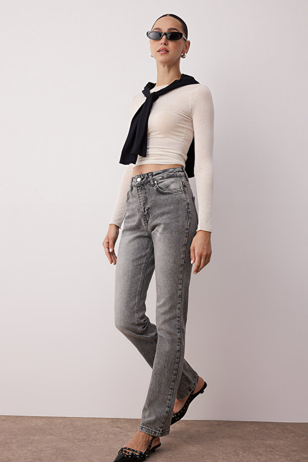 Antrasit Yüksek Bel Comfort/Esnek Bootcut Jeans TWOAW23JE00657 - 2