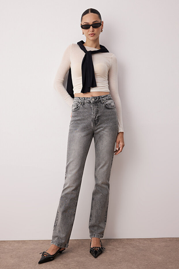 Antrasit Yüksek Bel Comfort/Esnek Bootcut Jeans TWOAW23JE00657 - 1