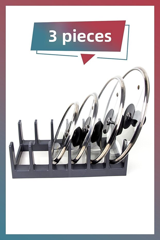 3 Pieces Pot Lid Organizer Anthracite 6 Compartments - Pot Lid Plate Organizer