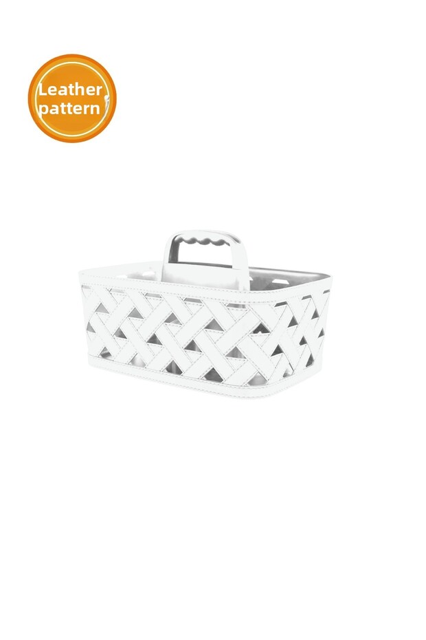 Leather Patterned Basket with Handle - 1