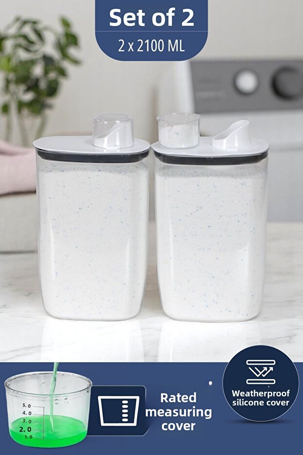 Silicone Lid Scale Powder Liquid Tablet Detergent Storage Container Box 2100 ml 2 Pieces - 1