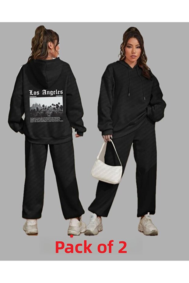 2-Piece Unisex Hooded Sweatshirt with Printed