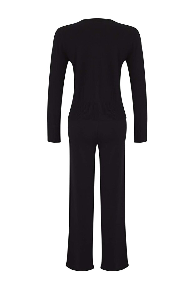 Wardrobe Essentials Siyah Merserize Görünümlü Triko Hırka-Pantolon Alt-Üst Takım | TWOAW26AU00003 - 6