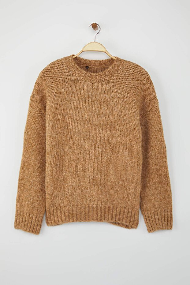 Wardrobe Essentials Camel Yumuşak Dokulu Geniş Kalıp Basic Triko Kazak | TWOAW26KZ00073 - 5