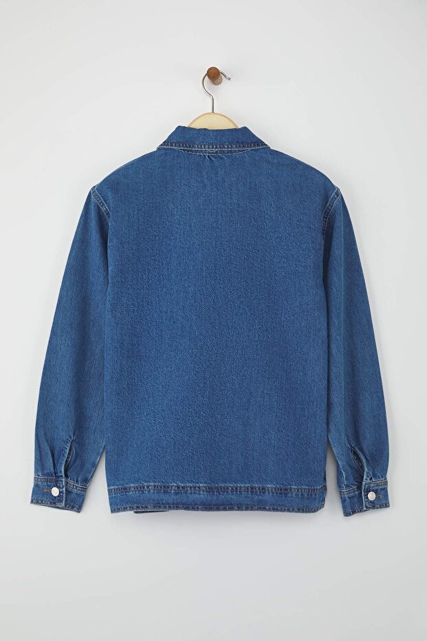 Mavi Fermuar Detaylı Denim Gömlek TWOAW26GO00002 - 6
