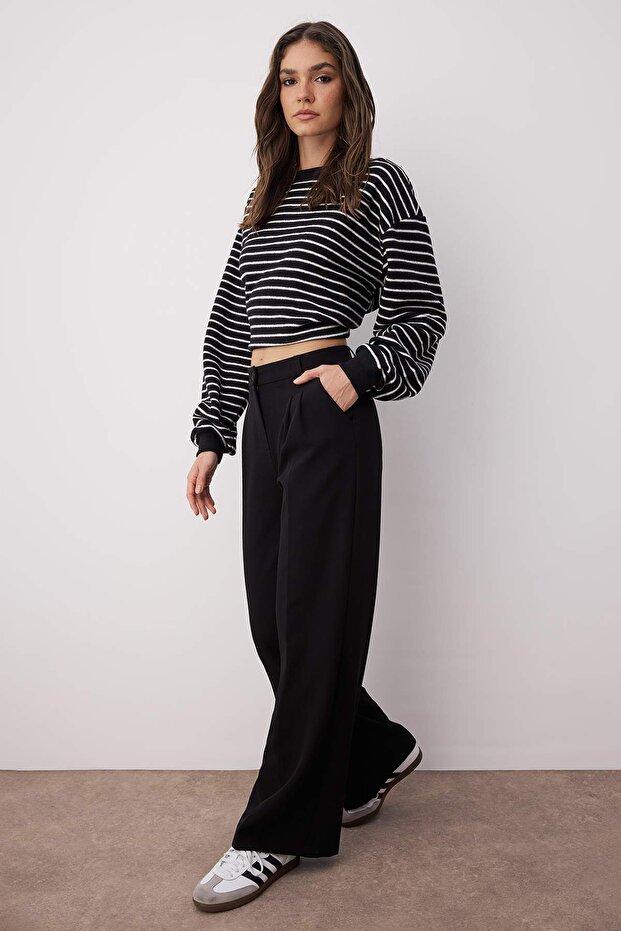 Czarne plisowane szerokie nogawki/szerokie nogawki tkane spodnie TWOAW25PL00109 Palazzo - 2