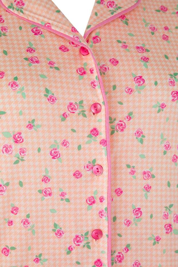 Pembe %100 Pamuklu Çiçekli Biyeli Örme Pijama Takımı TBBAW26AI00007 - 7