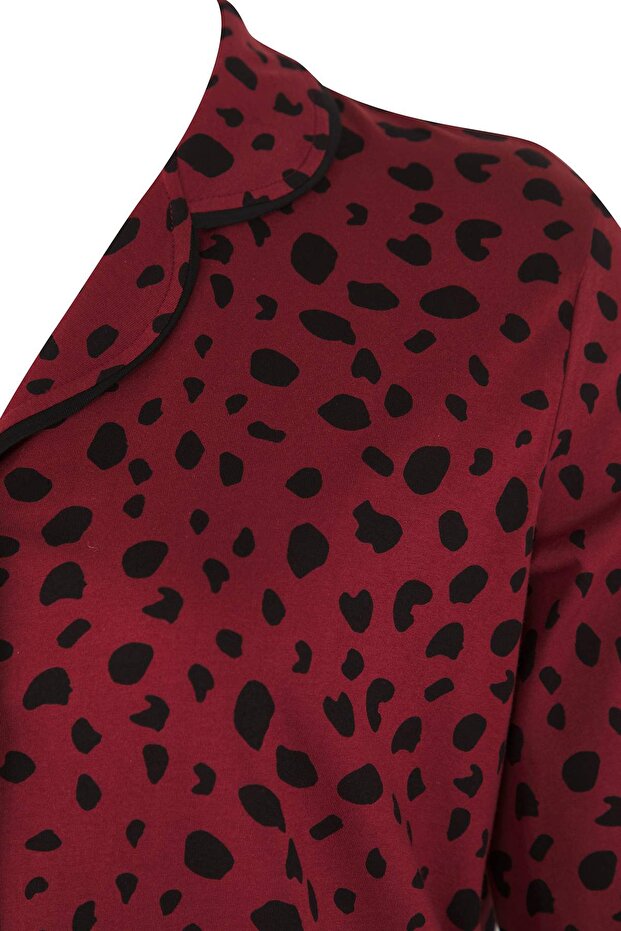 Bordo Kalpli Gömlek Yaka Örme Pijama Takımı TBBAW23AI00015 - 4
