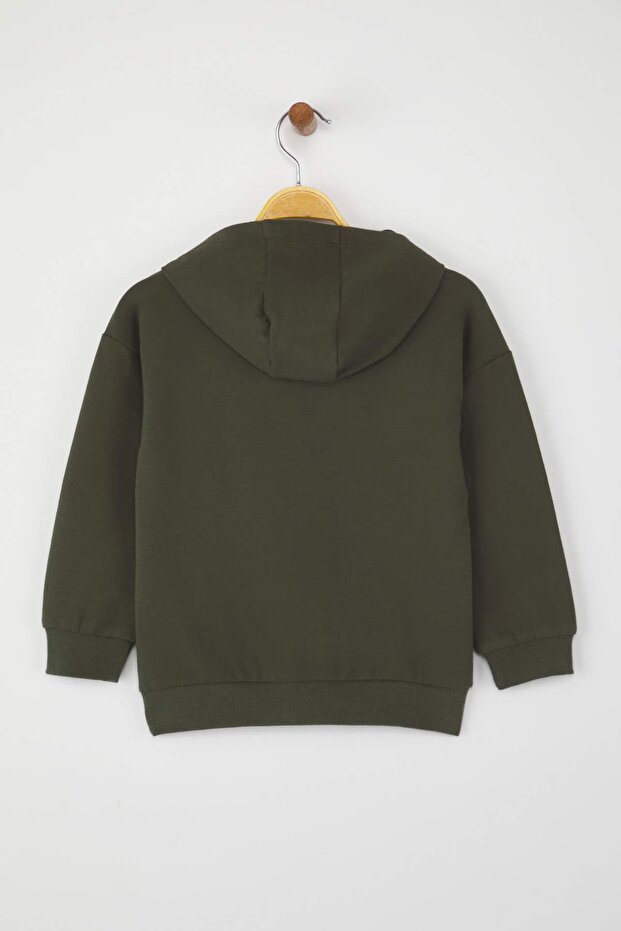 Zümrüt Yeşili 100% Pamuk Baskılı Kapüşonlu Oversize Örme Erkek Çocuk Sweatshirt TKDAW26SW00006 - 4