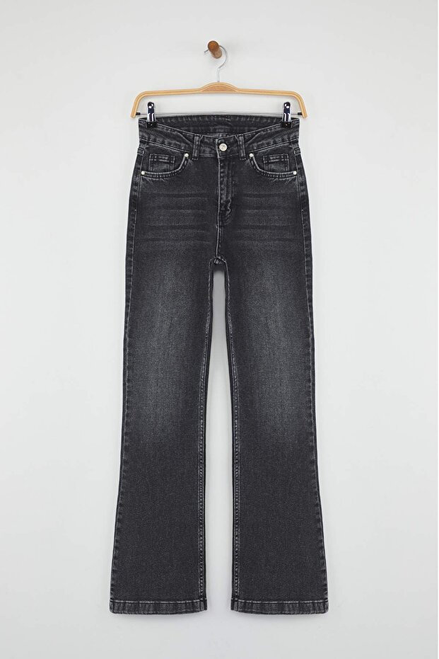 Antrasit Yüksek Bel Orta Esnek İspanyol Paça Flare Jeans TWOAW26JE00050 - 5