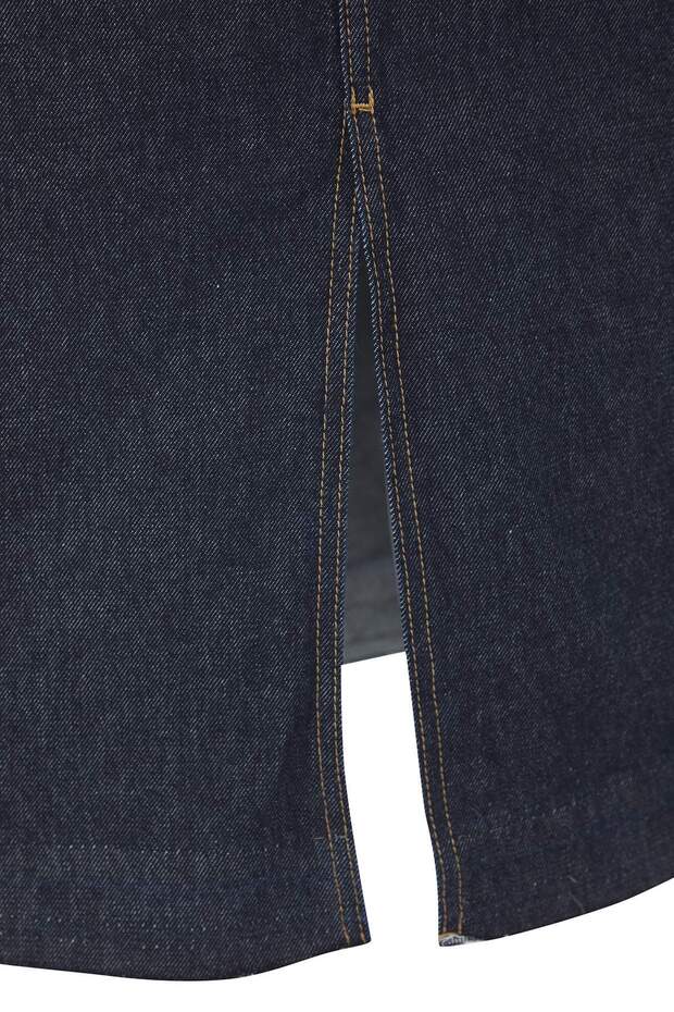 Koyu Mavi Ön Yırtmaçlı Midi Boy %100 Pamuk Non-Stretch Büyük Beden Denim Etek TBBSS23AZ00054 - 9