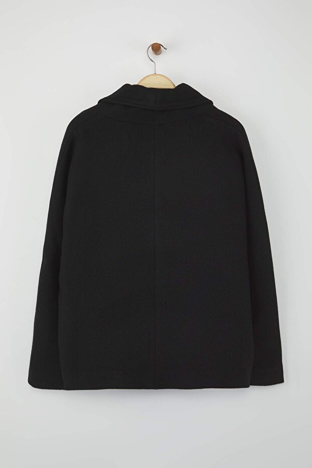 Siyah Regular Yünlü Oversize Kaşe Kısa Ceket Kaban TWOAW26DD00009 - 8