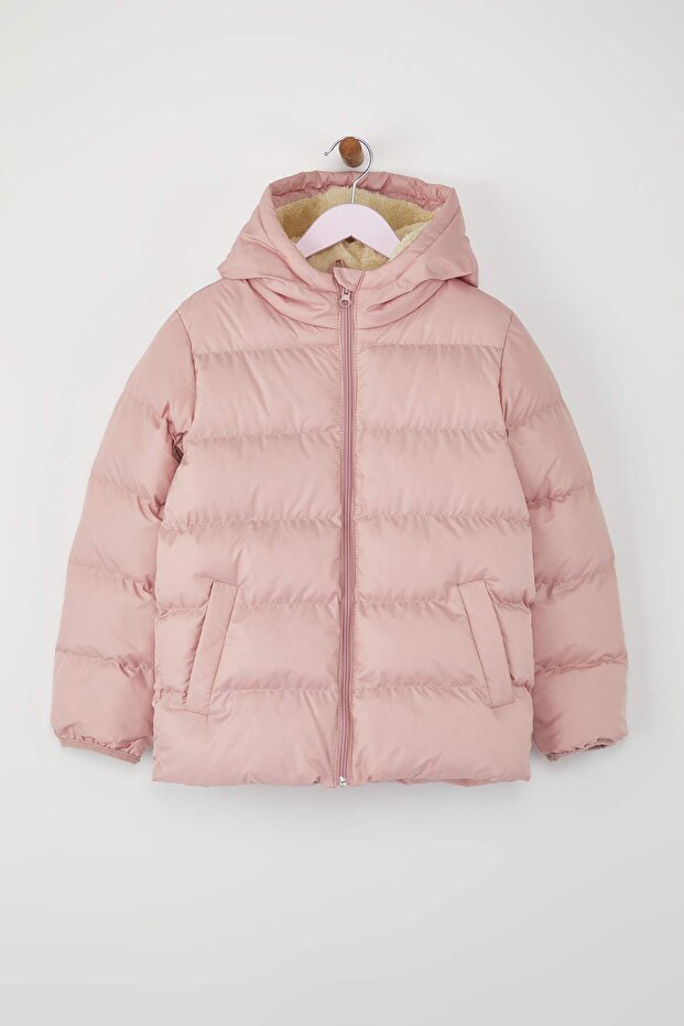Pembe Düz/Basic Kalın Kapüşonlu Regular Kız Çocuk Mont TKDAW26MO00009 - 2