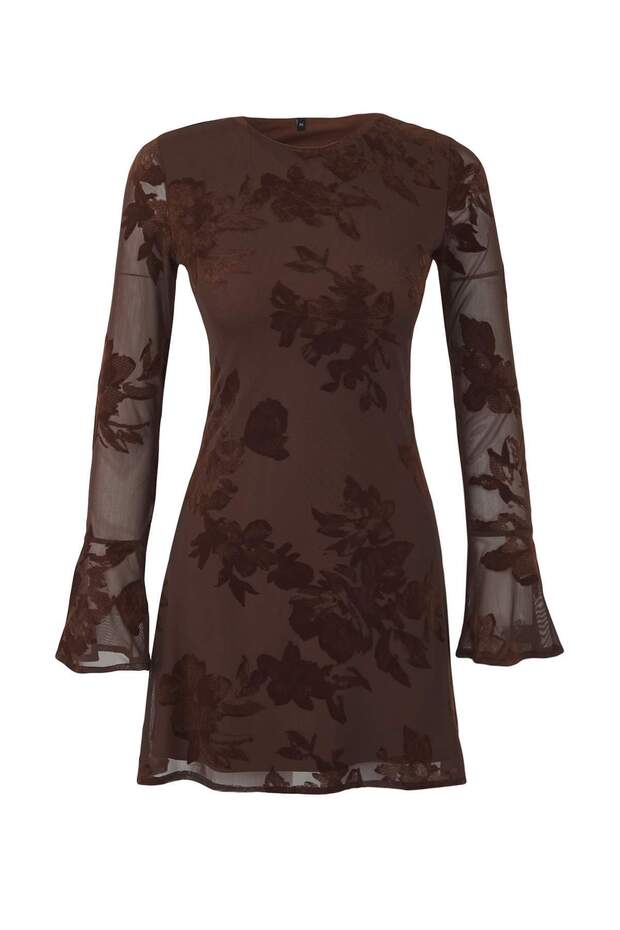 Çok Renkli Flok Baskılı Bodycon Mini Tül Flare Kollu Astarlı Esnek Örme Elbise TWOAW26EL00029 - 5