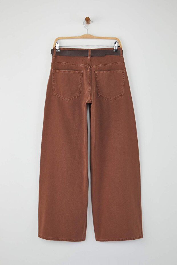 Özel Koleksiyon Kahverengi Kemerli Dikiş Detaylı Düşük Bel Loose Baggy Jeans TWOAW26JE00020 - 6