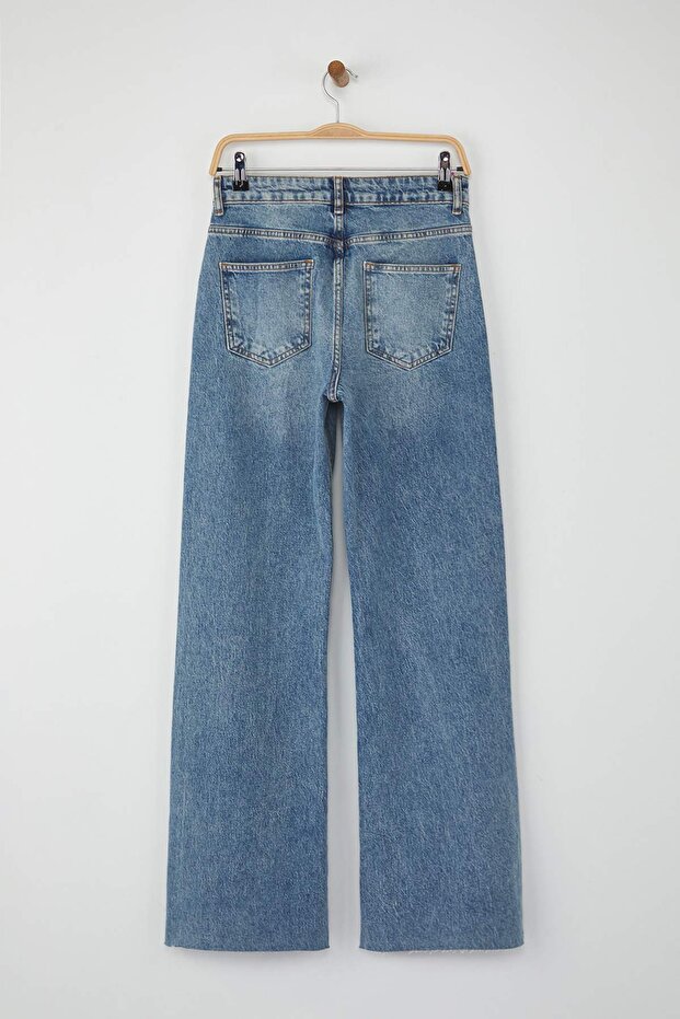 Mavi Yüksek Bel Paçası Kesikli Az Esnek Wide Leg/Geniş Paça Jeans TWOAW26JE00081 - 7