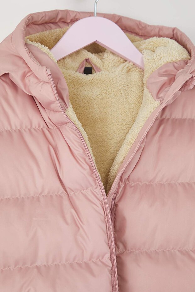 Pembe Düz/Basic Kalın Kapüşonlu Regular Kız Çocuk Mont TKDAW26MO00009 - 4