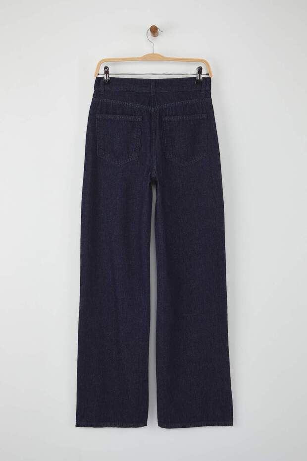 Özel Koleksiyon Koyu Mavi Kuş Gözü Bağlama Detaylı Yüksek Bel Wide Leg Jeans TWOAW26JE00042 - 7
