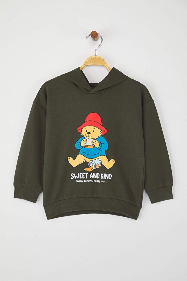 Zümrüt Yeşili 100% Pamuk Baskılı Kapüşonlu Oversize Örme Erkek Çocuk Sweatshirt TKDAW26SW00006 - 2
