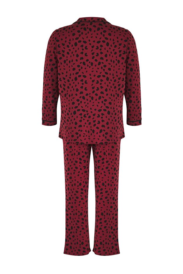 Bordo Kalpli Gömlek Yaka Örme Pijama Takımı TBBAW23AI00015 - 6
