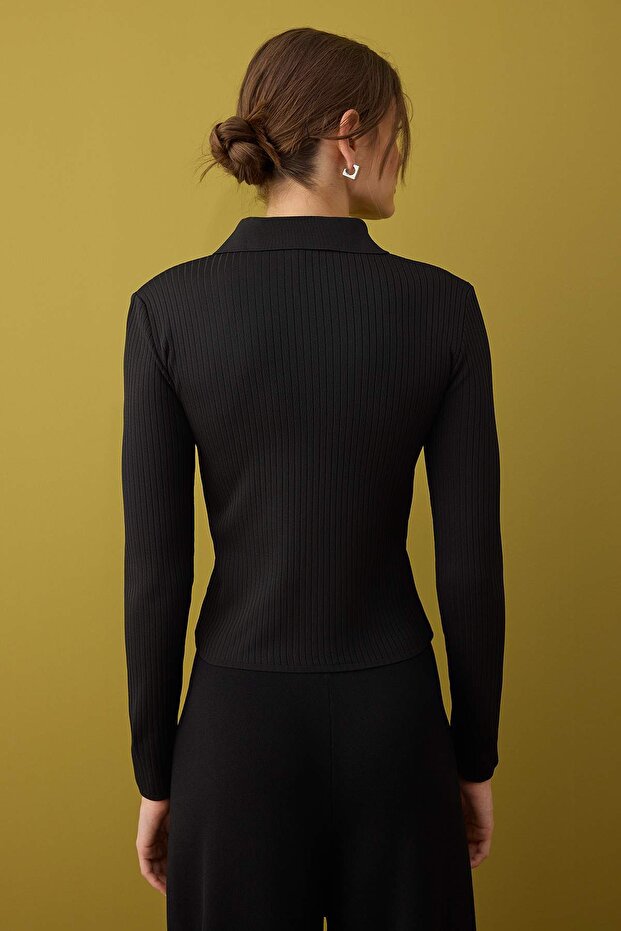 Gri-Siyah 2'li Basic Kısa/Crop İkili Paketl Triko Body Hırka-Kazak TWOAW26KZ00116 - 4