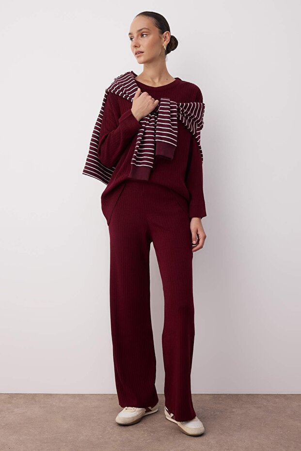 Bordo Geniş Kalıp Basic Fittilli Triko Alt-Üst Takım TWOSS20AU0084 - 1