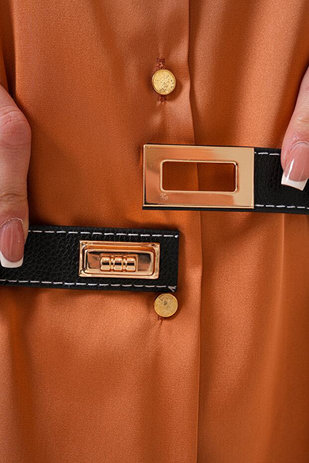 Állítható női öv zárral Arany csattal Ruhaöv Kabát öv - 8