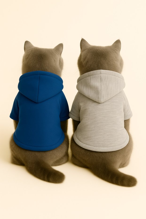 Hooded Fleece Sweatshirt Dog and Cat Outfit - Blue & Gray 2-Piece Deal Pack - Size M