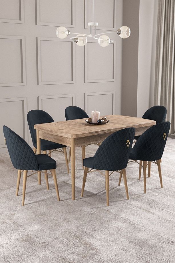 Calvin Atlantik 80x132 Mdf Açılabilir Mutfak Masası Takımı 6 Adet Sandalye - 1