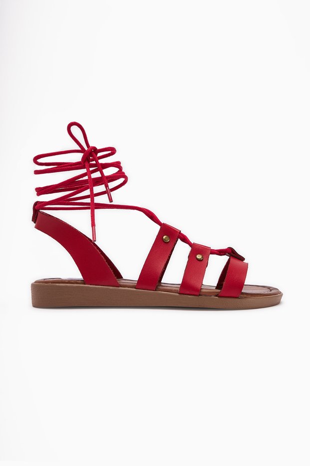Genuine Leather Ruut Red Rivet Detailed Ankle Strap Women's Sandals Opportunity Product