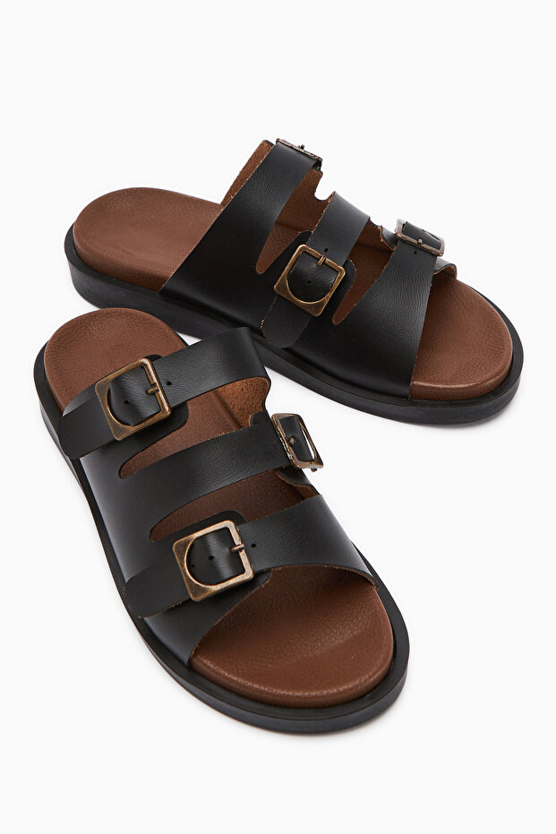 Cosima Black Three-Stripes Women's Slippers