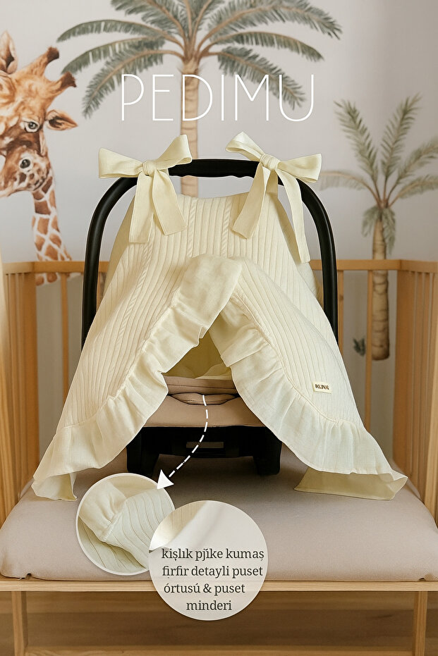 Winter Pique Fabric Soft Color Ruffle Detailed Stroller Cover