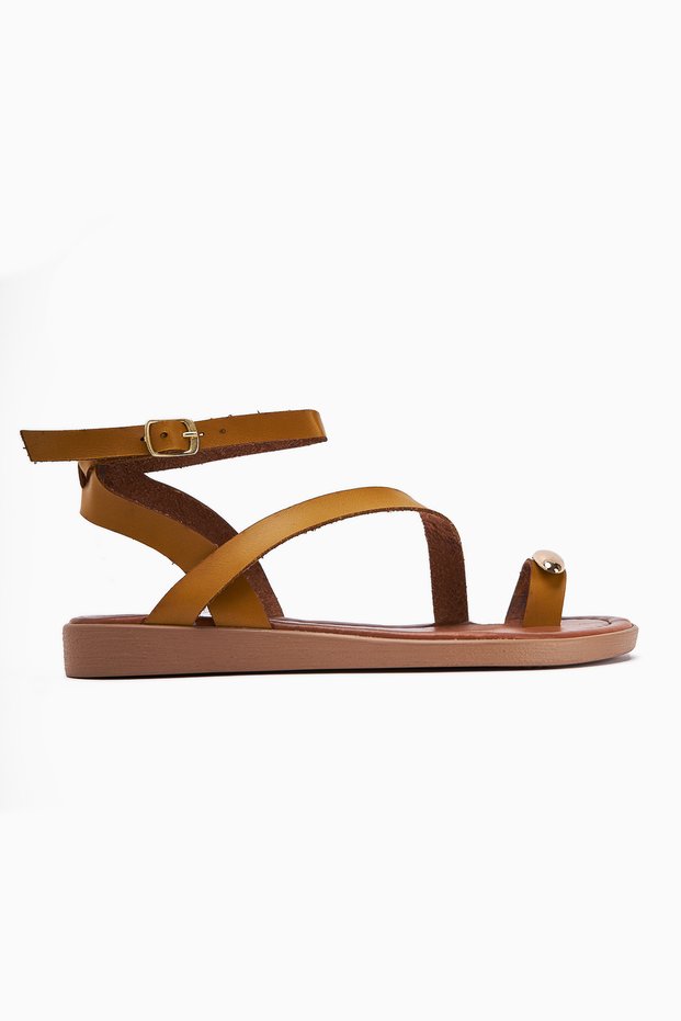 Anisa Mustard Cross-Strapped Flip-Flop Buckle Women's Sandals Opportunity Product