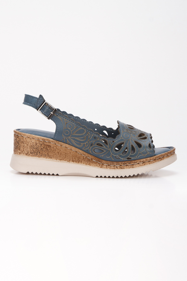 Inner Outer Genuine 100% Leather Padding Sole Denim Blue Women's Sandals