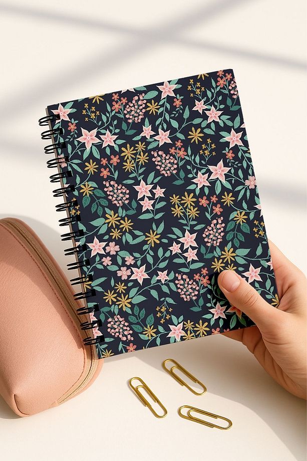Spiralli Kareli Okul Defter Seti, A5 Boyutunda 50 Yaprak 100 Sayfa 4'lü Set, Çiçekli Set - 7