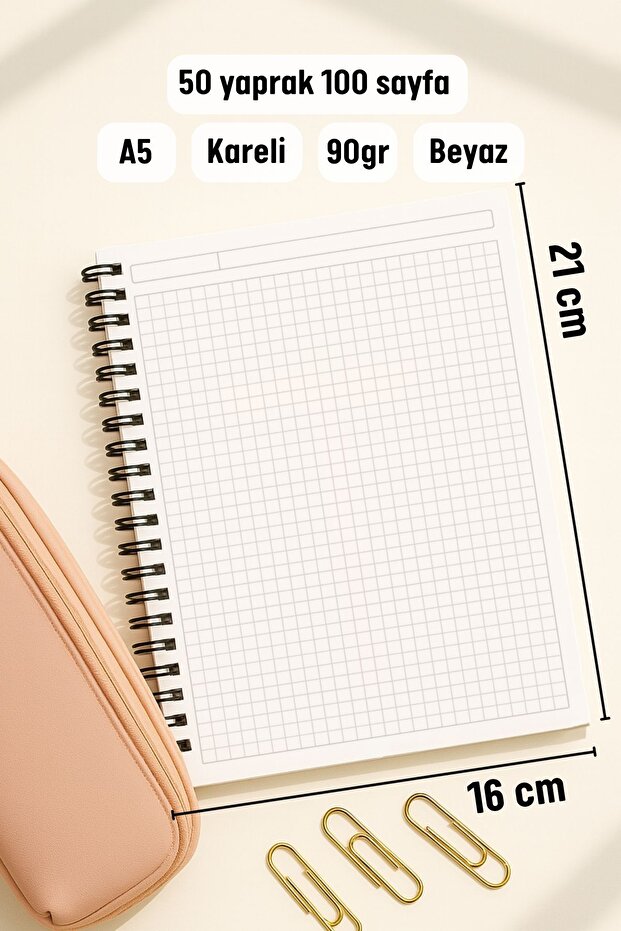 Spiral Checkered School Notebook Set, A5 Size 50 Sheets 100 Sheets Set of 4, Denizli Set - 3