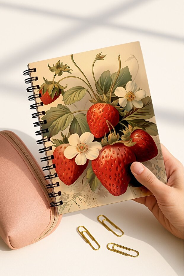 School Notebook Set with Spiral and No Line, A5 Size 50 Sheets 100 Pages Set of 4, Strawberry Set - 7