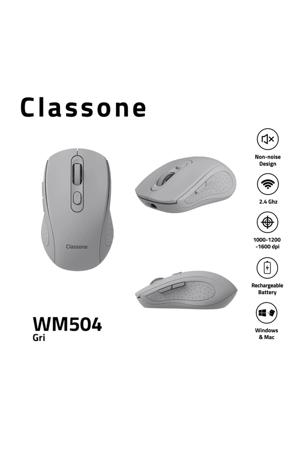 WM504 2.4 Ghz Şarj Edilebilir Kablosuz Mouse -Gri - 1