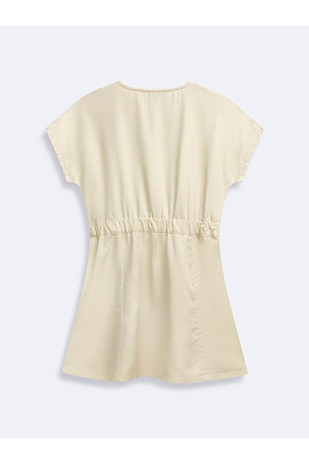 Basıc Düğmeli Bej Elbise - 3