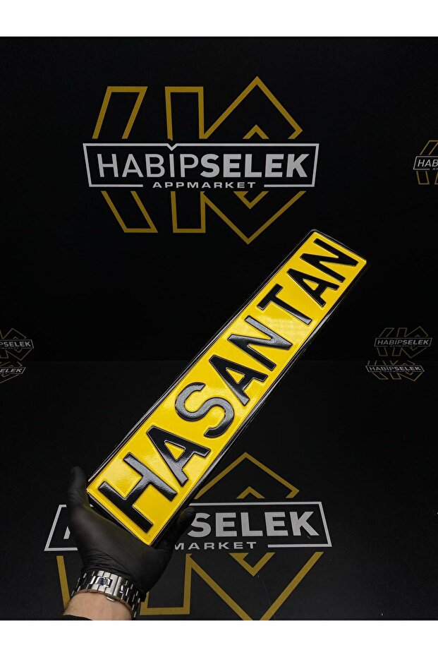 Kişiye Özel Sarı Dekor Plaka - 5