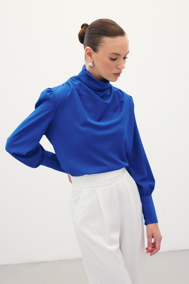 Drape Detaylı Bluz - Sax Mavi - 6