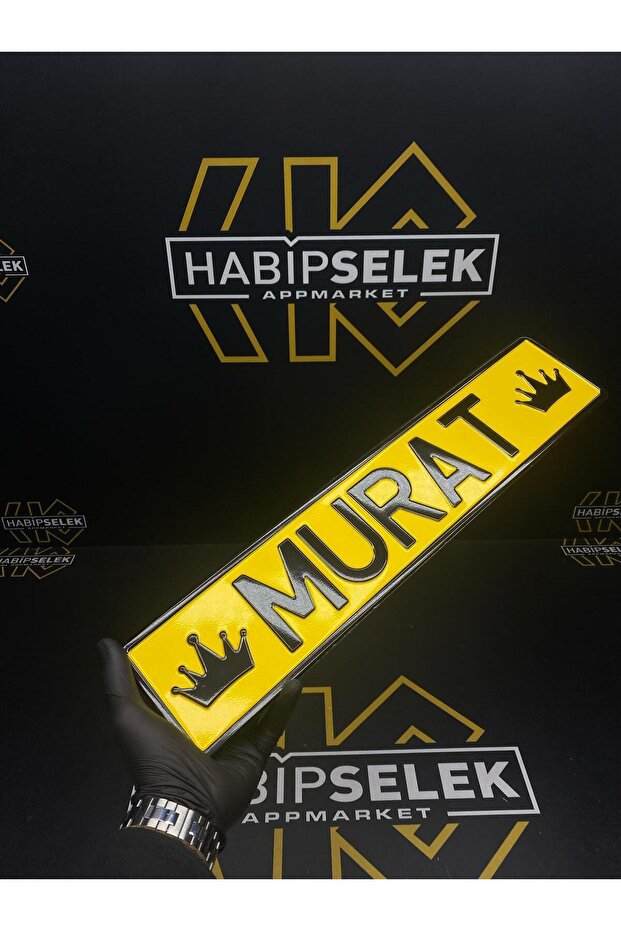 Kişiye Özel Sarı Dekor Plaka - 3