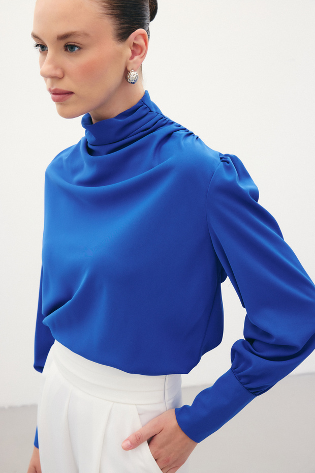 Drape Detaylı Bluz - Sax Mavi - 4