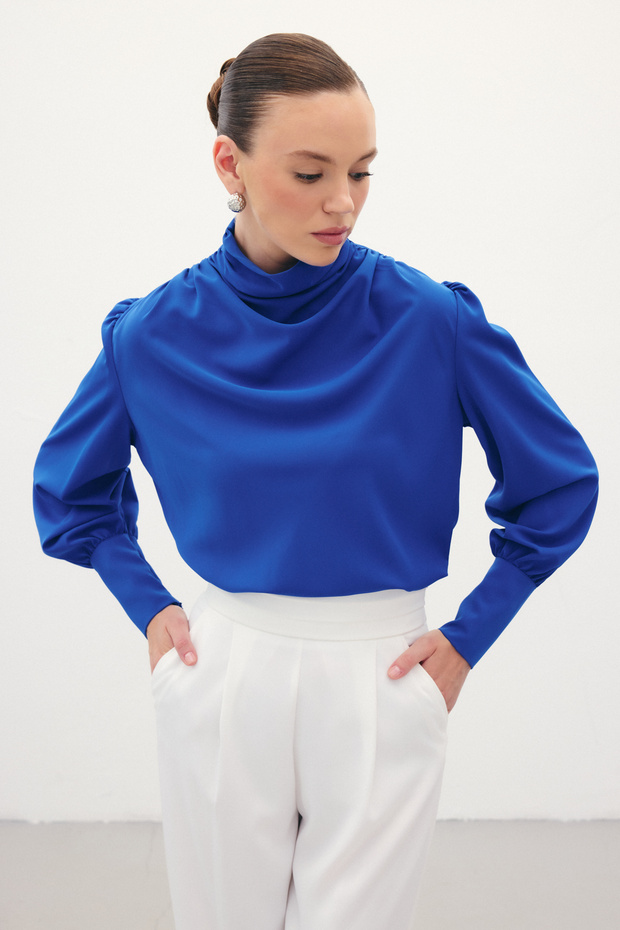 Drape Detaylı Bluz - Sax Mavi - 1