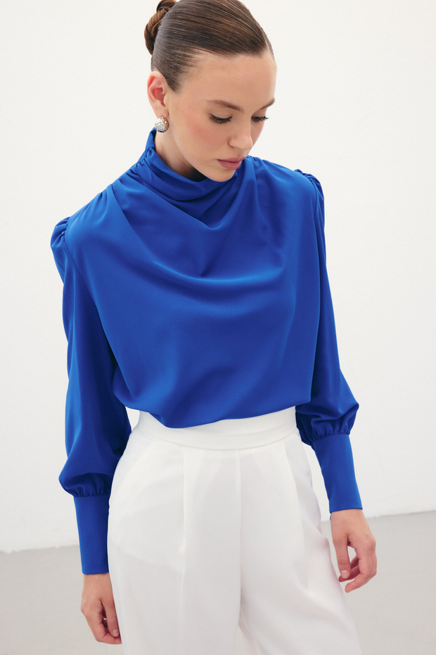 Drape Detaylı Bluz - Sax Mavi - 5