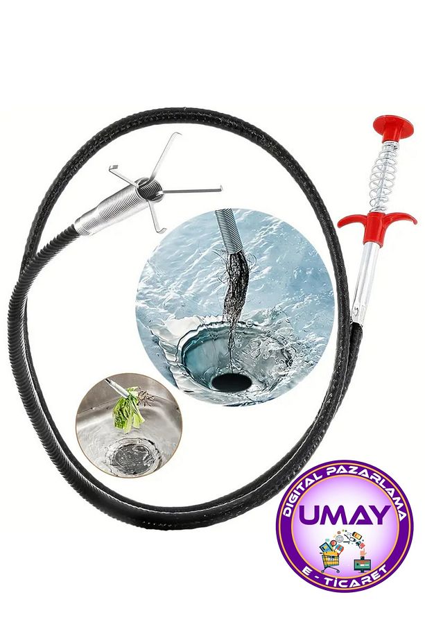 200 Cm (2 METRE) Pratik Kıskaçlı Clamp Tıkalı Lavabo, Evye, Küvet Ve Gider Boruları Açma Aparatı - 1