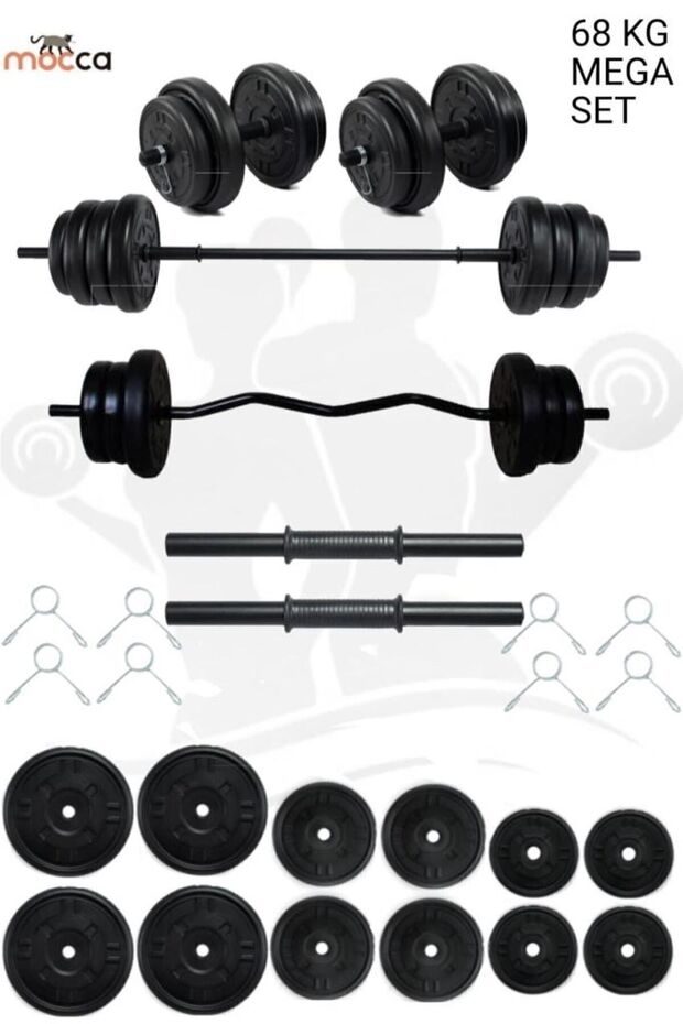 Mocca Style 68 Kg Z-barlı Megaset Halter Seti Ve Dambıl Seti, Uzun Bar 150 Cm Ağırlık Seti ,fitness Seti