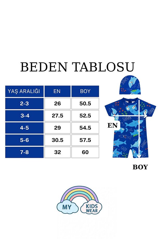 Boneli ,Pervaz Fermuarlı ,Güneş Korumalı Erkek Çocuk Tulum Mayo - 3